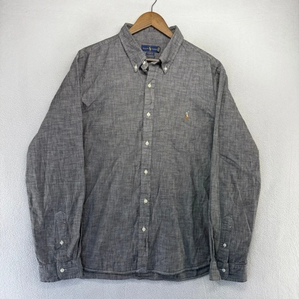 Ralph Lauren Chambray Shirt men's 2XL Gray RL Untucked Denim Classic Preppy Pony